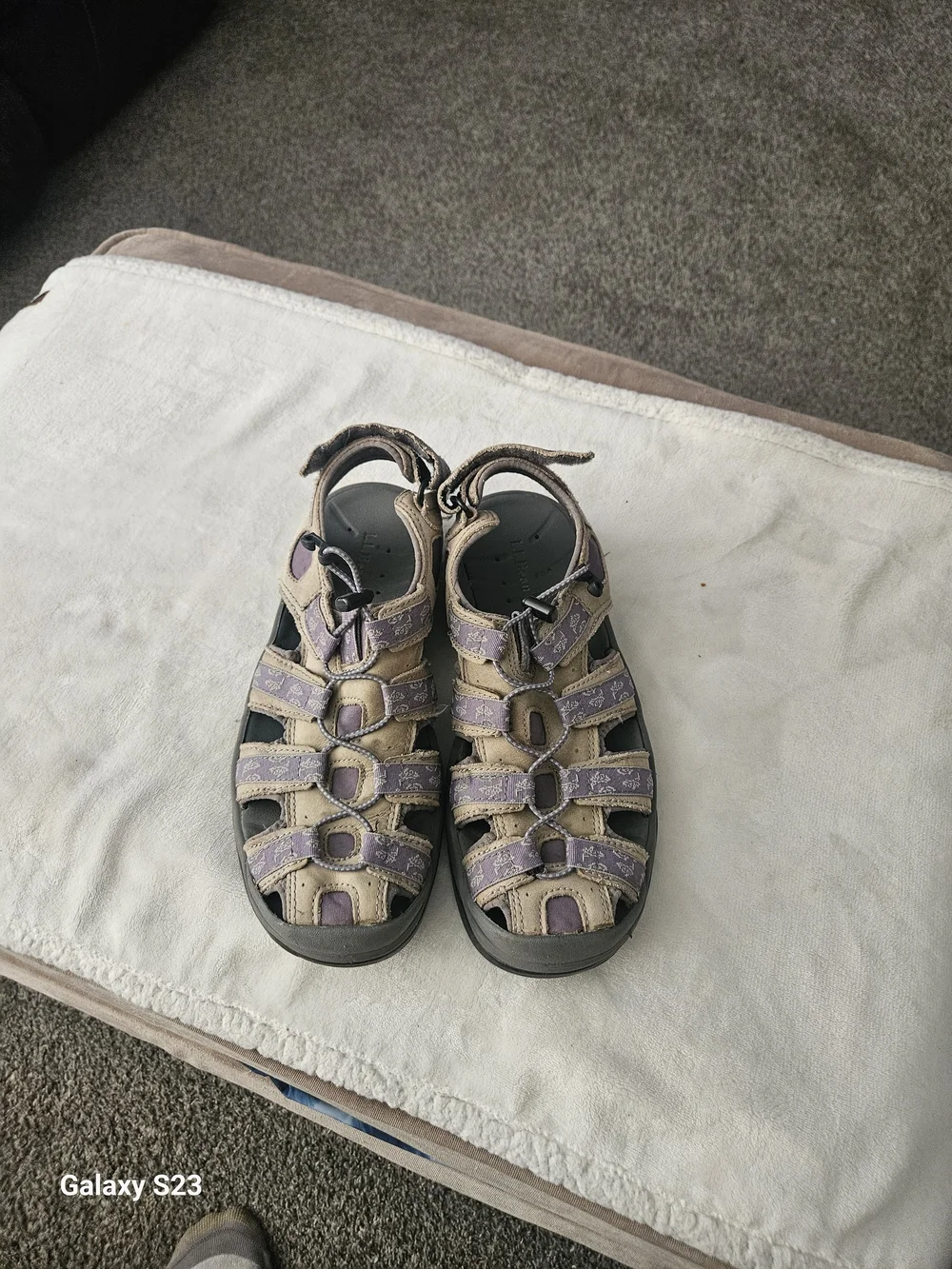 L.L.Bean Women's Sport Hiking Sandals Purple Tan Adjustable Water Shoes Size 11M